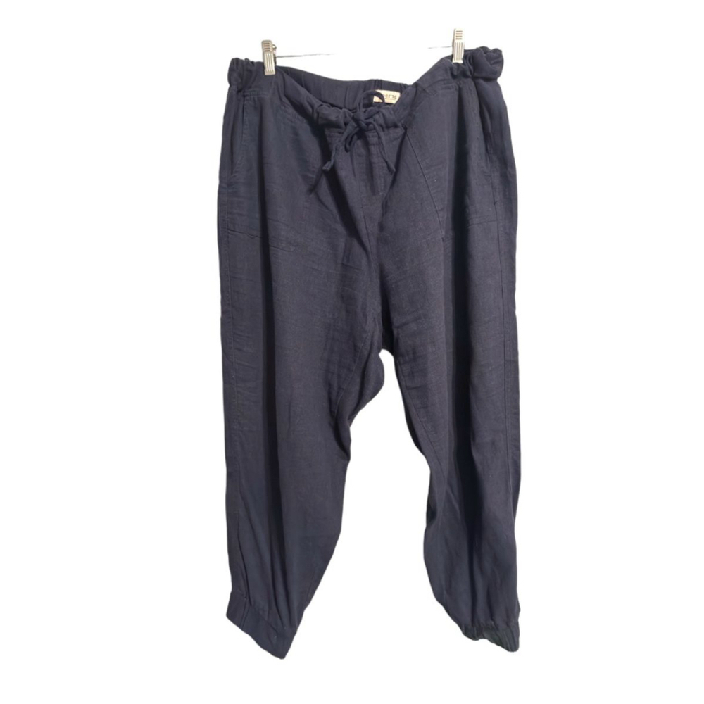 Per Se Blue Linen Blend Pants Size 1X Minimalist Lagenlook Navy Blue